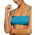 thumbnail image 3 of HULA HONEY Women's Blue Stretch Fringe Removable Cups Adjustable Tie Bandeau Swimsuit Top S, 3 of 5