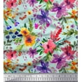 thumbnail image 1 of Soimoi Modal Satin Fabric Flower & Leaves Watercolor Print Sewing Fabric Yard 42 Inch Wide, 1 of 3