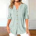 thumbnail image 5 of cocolona Womens Collared Shirt Summer Striped Short Sleeve Button Tops Dressy Casual Business Outfits Blouses, 5 of 7