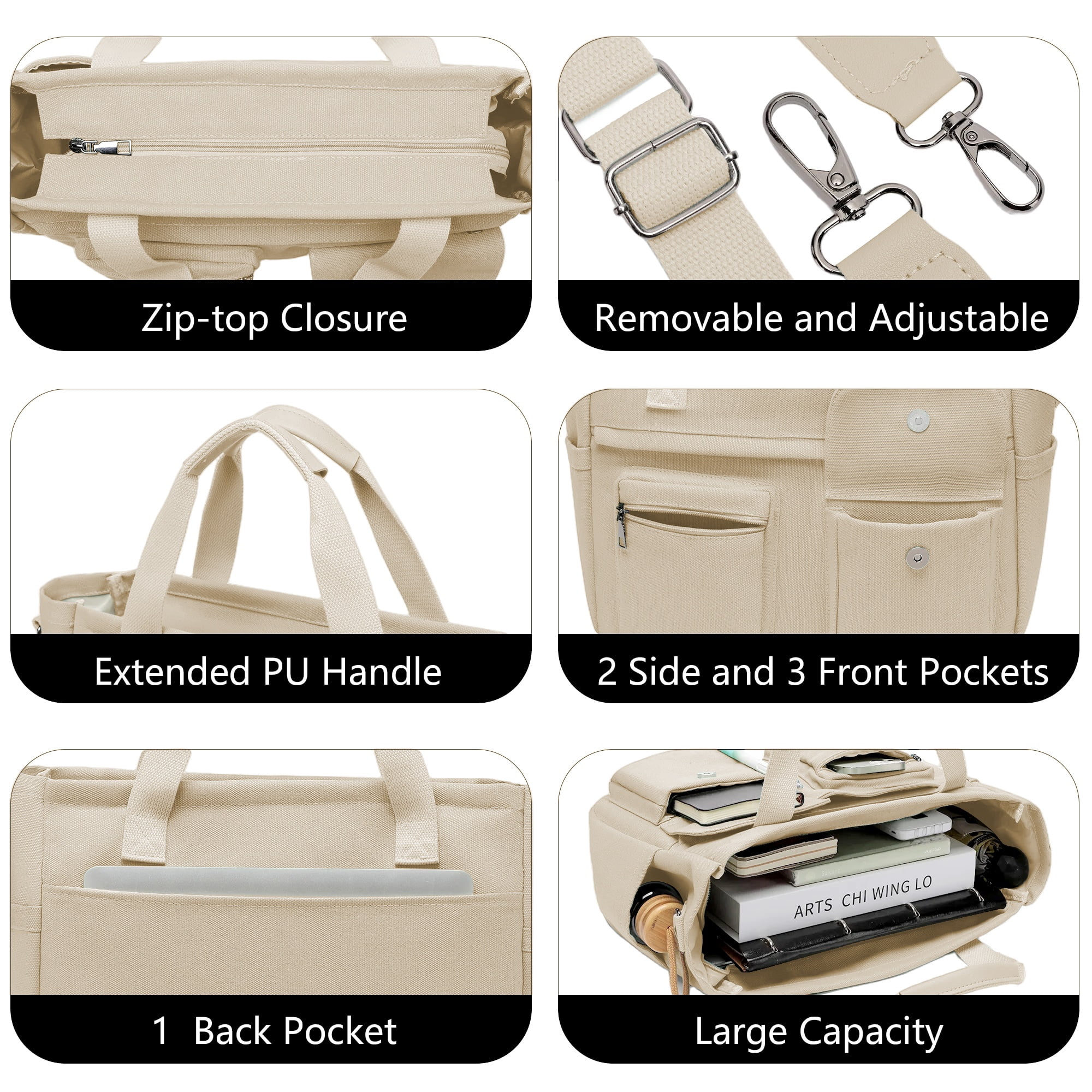2pcs/set Large Canvas Tote Bag for Women, Laptop Work Bags Crossbody Shoulder Hobo Messenger Handbag Purse Travel Gym Totes
