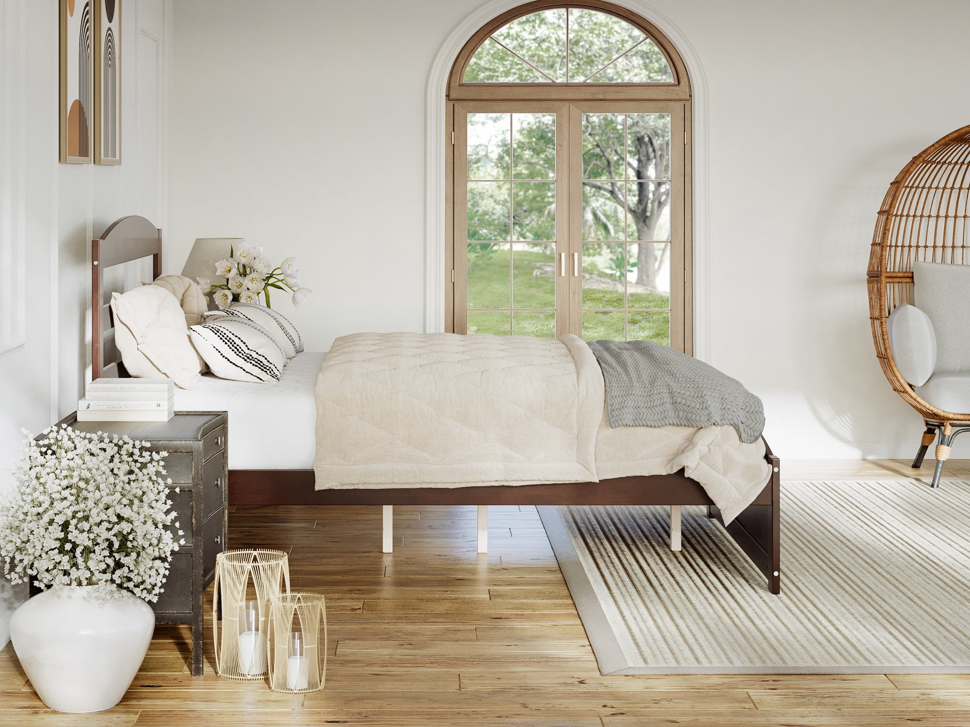 AFI Warren 14" Full Wood Platform Bed Frame with Headboard and Footboard, Walnut