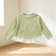 thumbnail image 4 of NEBWOAK Girls Casual Pullover Top Long Sleeve Drop Shoulder Stretchy Rib Knit Bow Shirt with Ruffle Trim,Size 2-3T, 4 of 8