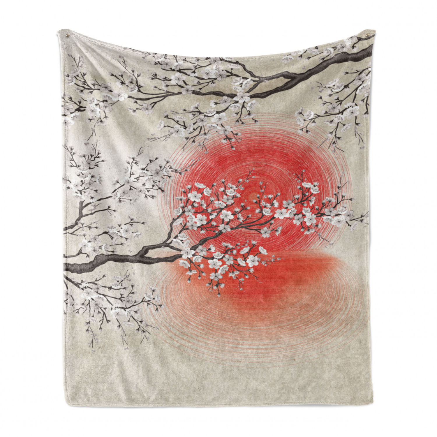 Cherry Blossom Soft Flannel Fleece Throw Blanket, Japanese Folkloric ...