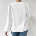 thumbnail image 2 of Mujer Drapeado Cuello Redondo Camisa De Manga Larga Cuello En V Color Puro Top Moda Puff Manga Top Blanco M, 2 of 4