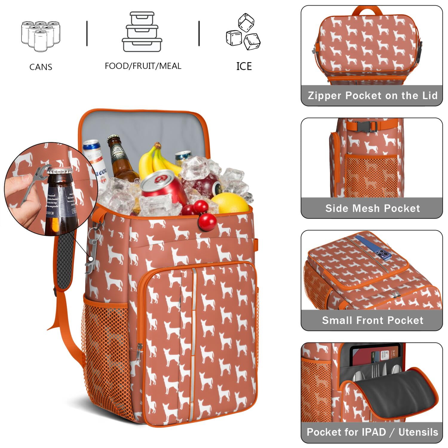 Travel Cooler Bag - Repeat Chihuahua Camping Beer Cooler Backpack with Bottle Opener- Waterproof Insulated Picnic Backpacks - Cooler Bag for Beach
