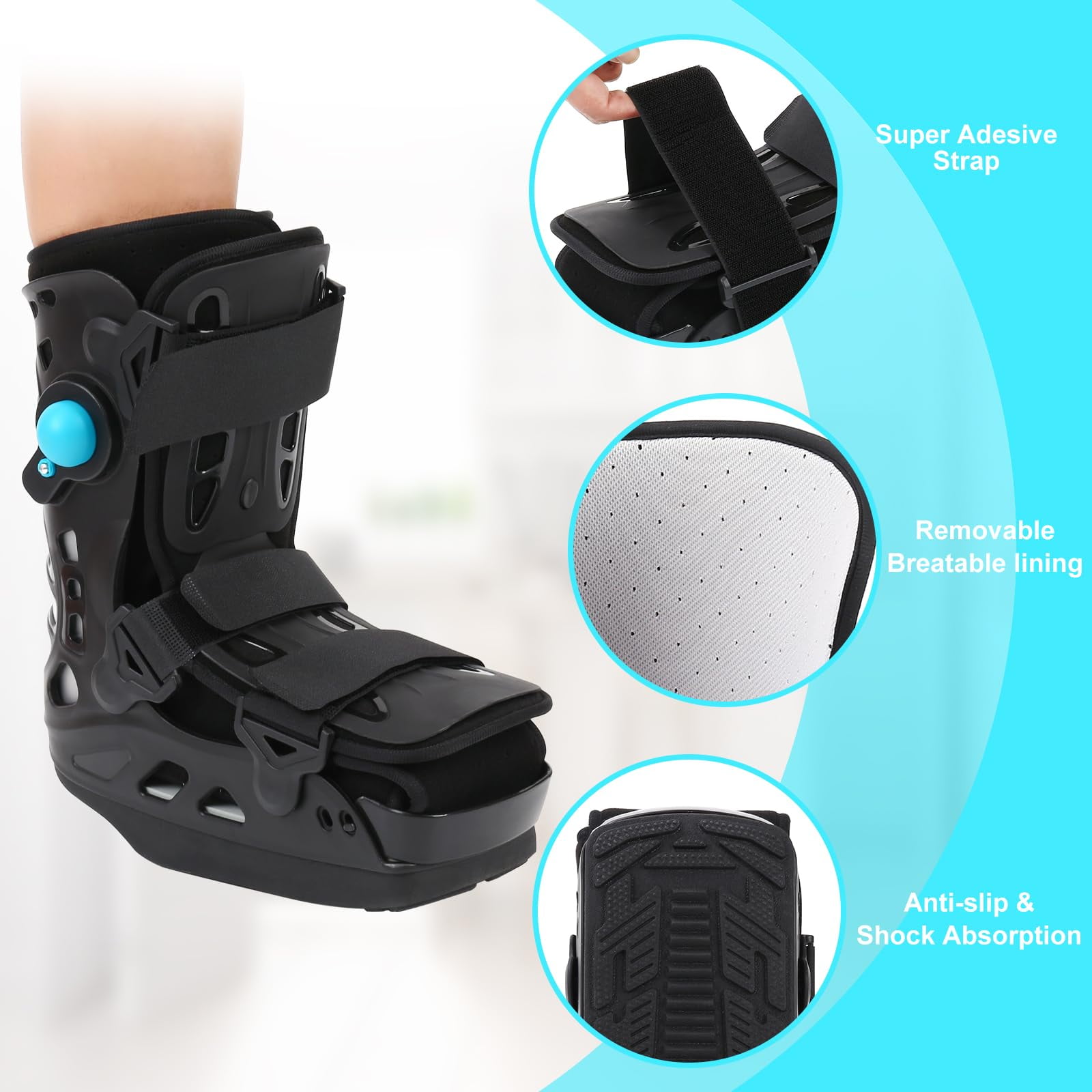 Offloading Walking Boot Inflatable Walker Fracture Boot for Heel or Ankle Pain Medical Short Air Cam Walker Brace for Sprained, Fracture, Plantar Fasciitis, Achilles Tendon Injury, Ulcerations
