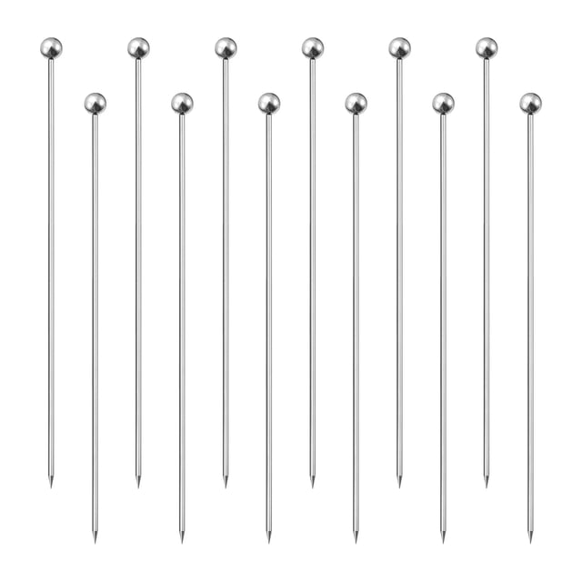 Unique Bargains 6' Metal Cocktail Toothpicks Round Bead Drink Picks Cocktail Skewers 12Pack
