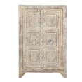 thumbnail image 2 of Farmhouse Style Distressed White 2 Door Carved Cabinet | Boho Chic Solid Wood 29â€ Wide Storage Cabinet | Rustic Modern 15â€ Narrow Chest, 2 of 8