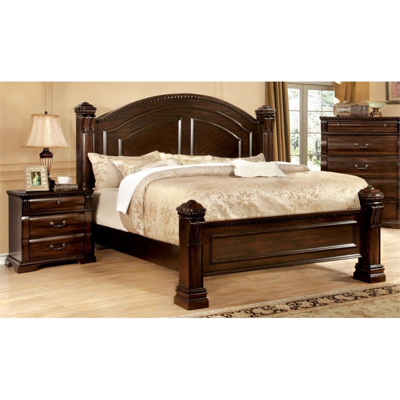 The bed is highlighted with its button tufted headboard in neutral fabric and is further highlighted on all pieces with panel inset moldings. foa oulette 3pc cherry solid wood bedroom set queen nightstand chest