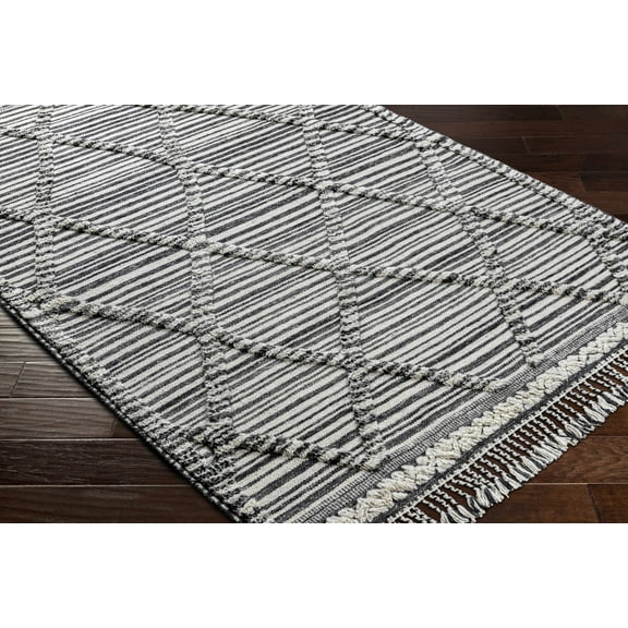 Hauteloom Nairobi Wool Living Room, Bedroom Area Rug - Bohemian, Transitional - High Pile - Ivory, Black, Gray - 2' x 3'