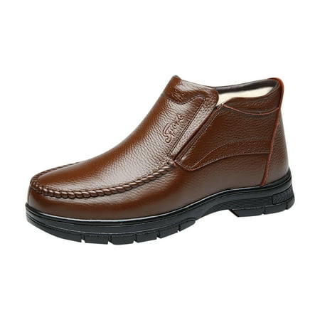 

Rdeuod Boots for Men Cotton Shoes Plus Velvet Winter Warm High-Top Shoes Cold-Proof Leather Snow Boots Shoes