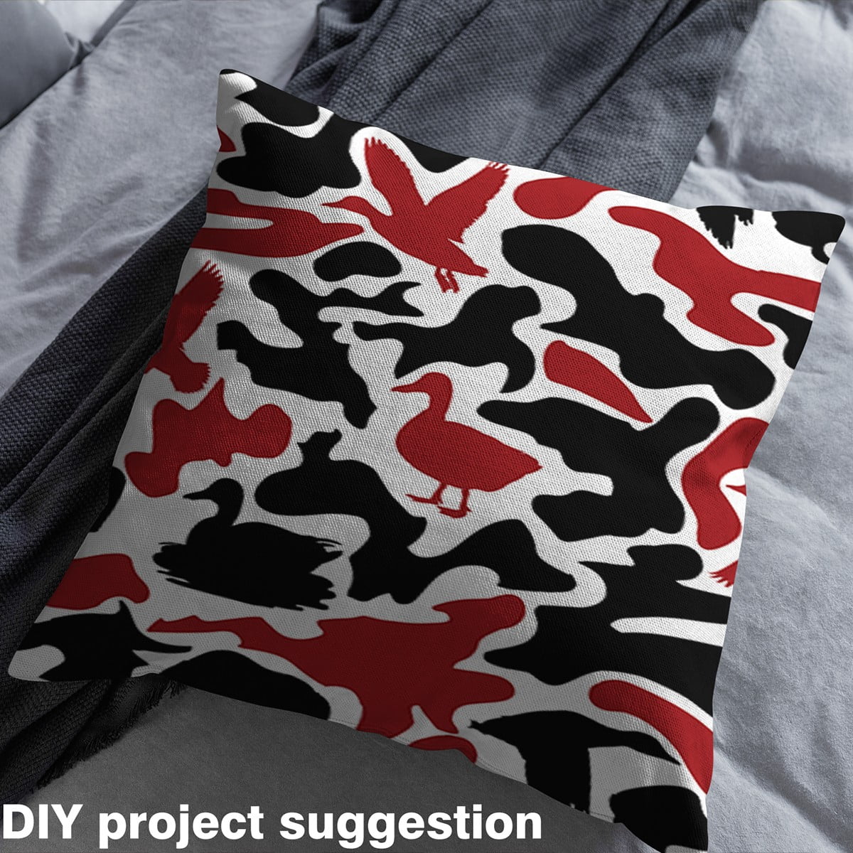 Manfei Geometric Camouflage Fabric by the Yard (3 Yards), Military Camo Decorative Fabric by the Yard, Hunting Duck DIY Fabric, Black Red White
