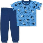 Sesame Street Cookie Monster, 2 Piece Set Jogger Outfit for Boys, Shirt and Pants, Size 2T Blue