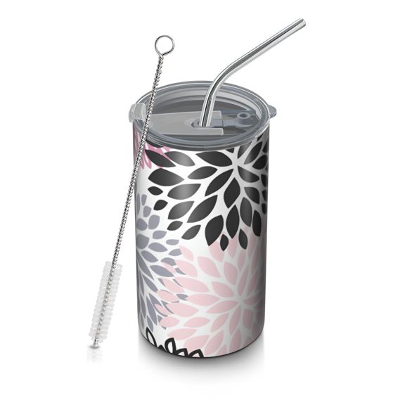 20oz Coffee Tumblers Pink Floral and Petal Pattern Stainless Steel Vacuum Insulated Travel Tumbler Coffee Cups Mug with Lid and Straw with Cleaning Brush for Cold & Hot Drinks