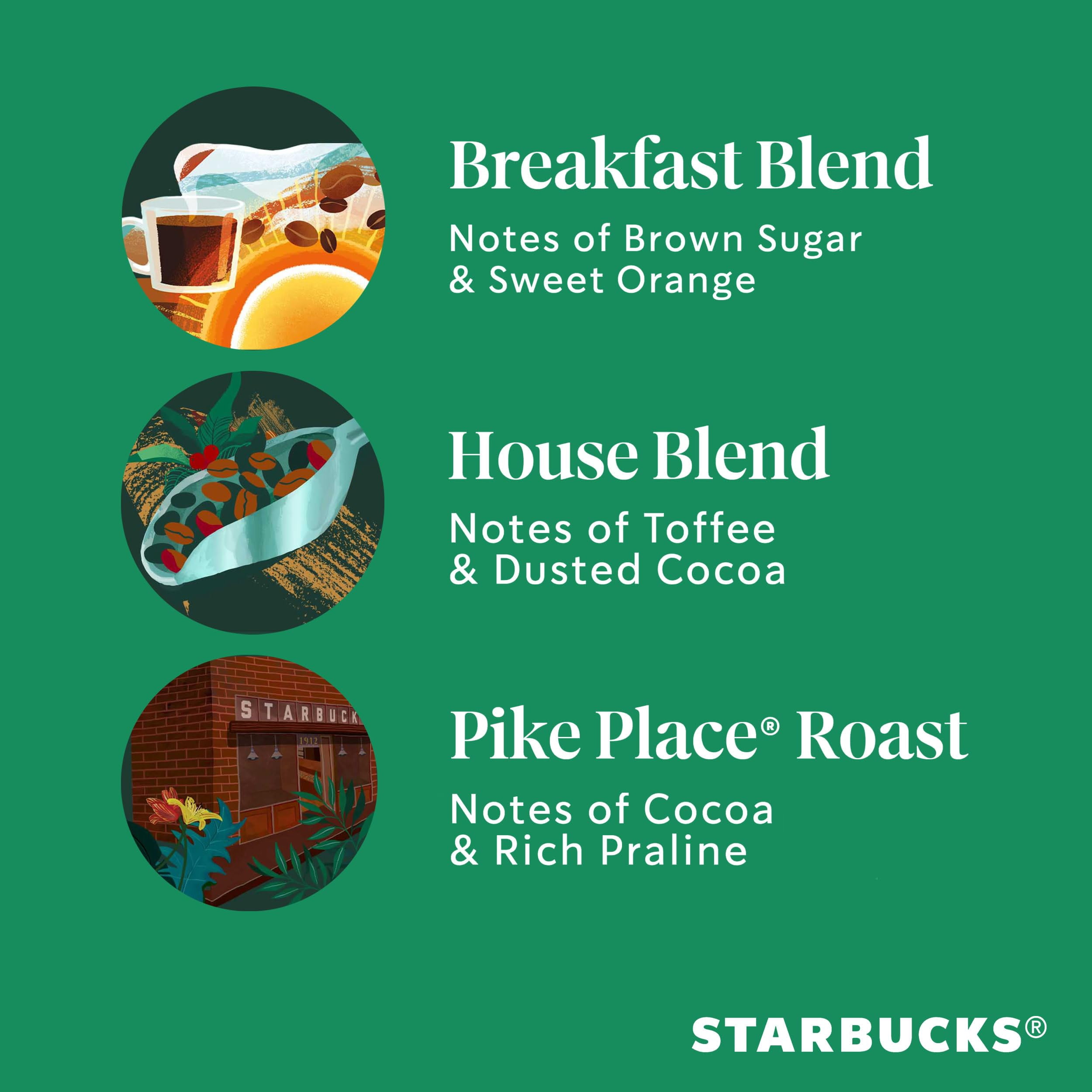 Starbucks Medium Roast Ground Coffee, Variety Pack, 3 bags (12 oz each)