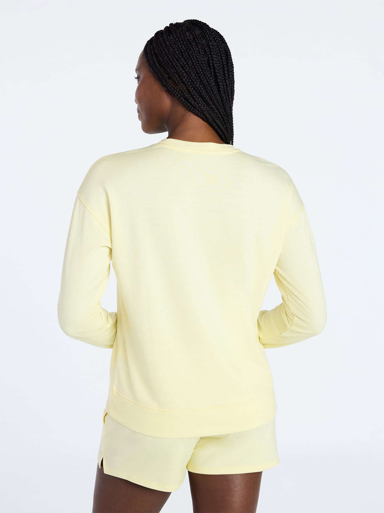Joyspun Women's French Terry Knit Long Sleeve Lounge Sleep Top, Sizes XS-3X