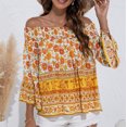 thumbnail image 5 of Dyegold Summer Tops for Women 2023 Trendy, Summer Boho Tops for Women Bohemian Floral Print T-Shirts Bell Sleeve Off Shoulder Blouse Dressy Casual Cute ​Tunics, 5 of 8