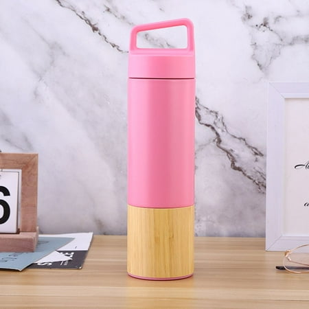 

500ml New Creative Bamboo Large Capacity Leak-Proof Portable Cup Stainless Steel Water Bottle Thermal Mug PINK
