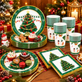 thumbnail image 4 of Krocisen 100 Pcs Merry Christmas Tableware Set Disponible Paper Plates for 25 Guests, Christmas Dinner Plates, Napkins and Cups, Christmas Tree Dinnerware for Xmas Party Supplies, 4 of 6