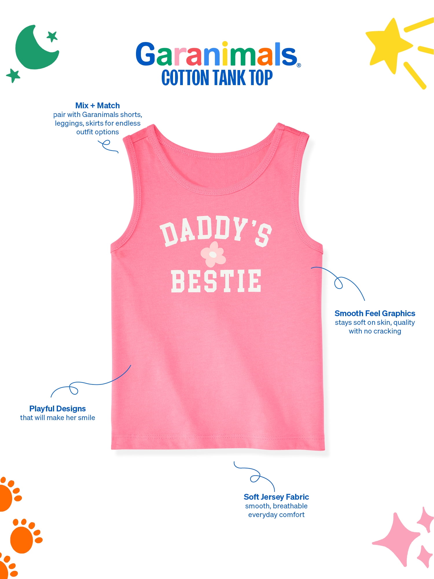 Garanimals Newborn, Baby & Toddler Girl Cotton Graphic Tank Top, Sizes 0-6T