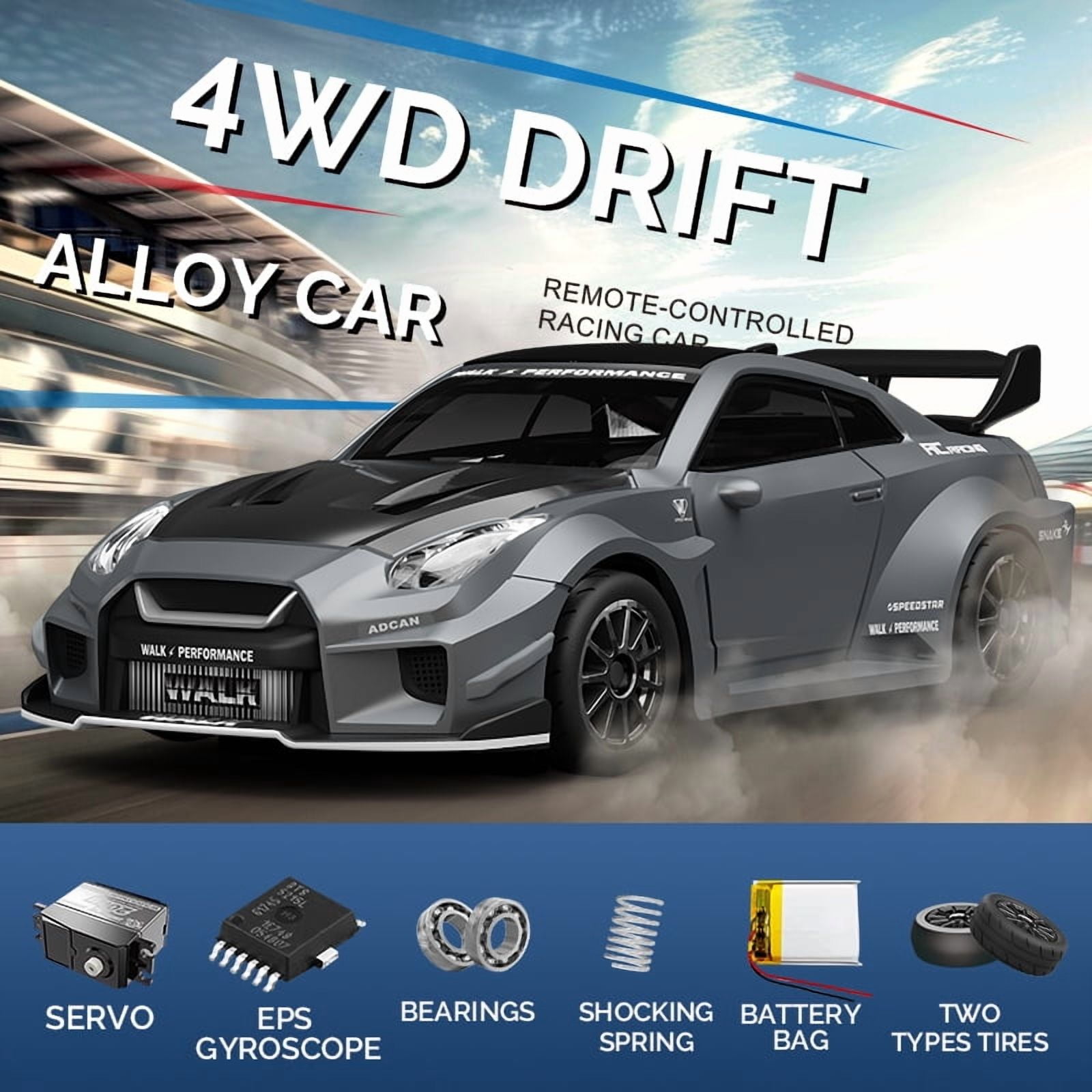 1/43 Scale Alloy RC Drift Car 4WD 2.4G Full Proportional Remote Control Racing Vehicle With Gyro & LED Lights Adjustable Speed Desktop Model For Adults Hobbyists - Q1/Mecha War White / D43-02