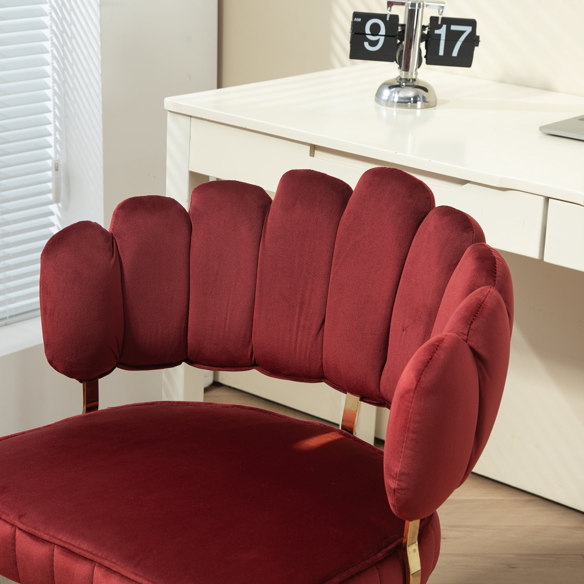MAYEERTY Velvet Home Office Desk Chair, Modern Cute Computer Chair, Wheels Swivel Height Adjustable Swivel Task Chair for Home Office (Wine Red Velvet)