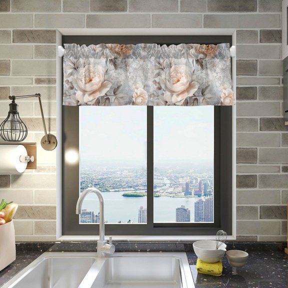 Yayeee Kitchen Valance Rod Pocket 54" x 18" Living Room Window Curtain, Beautiful Floral