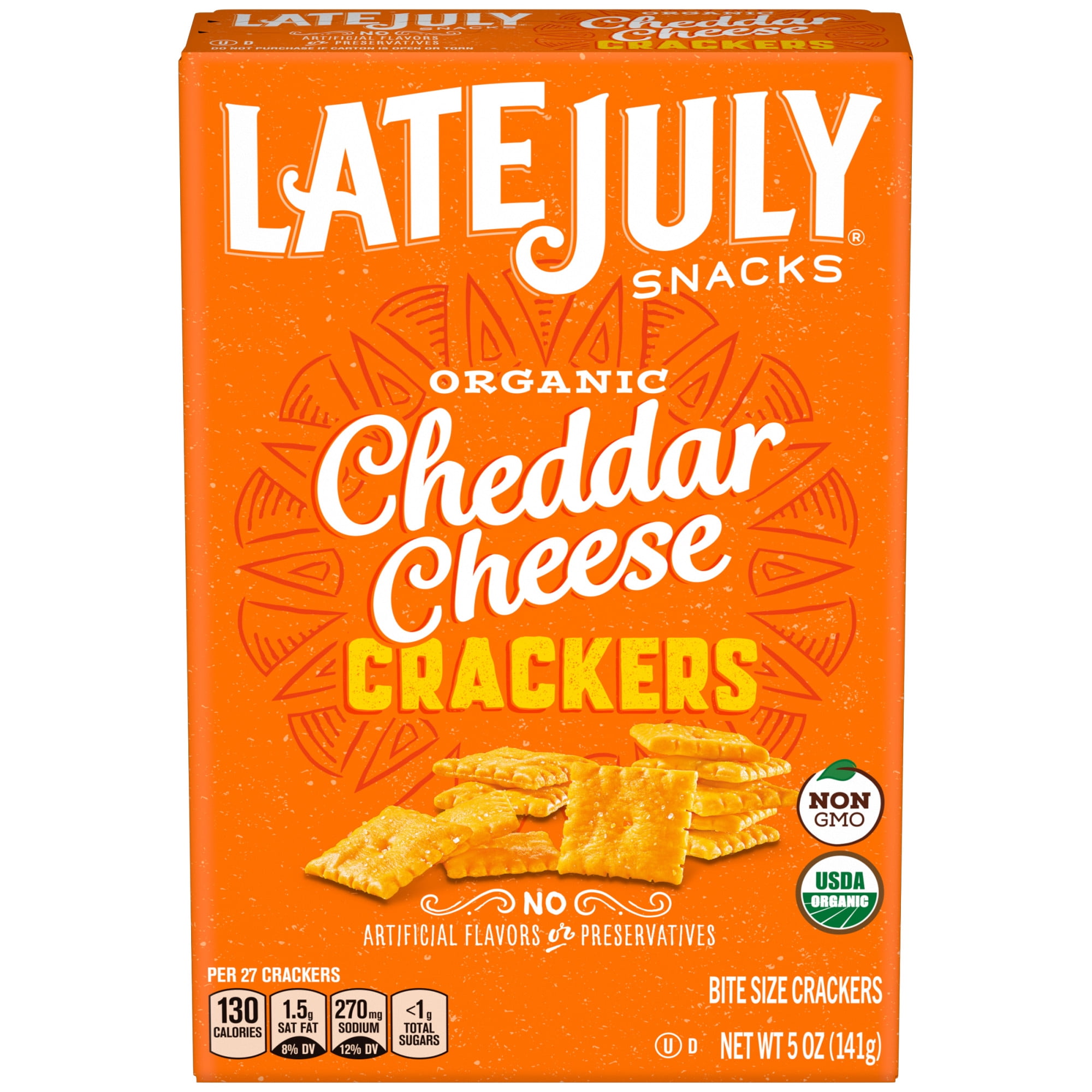 LATE JULY Snacks Organic Cheddar Cheese Crackers, 5 oz. Box Walmart