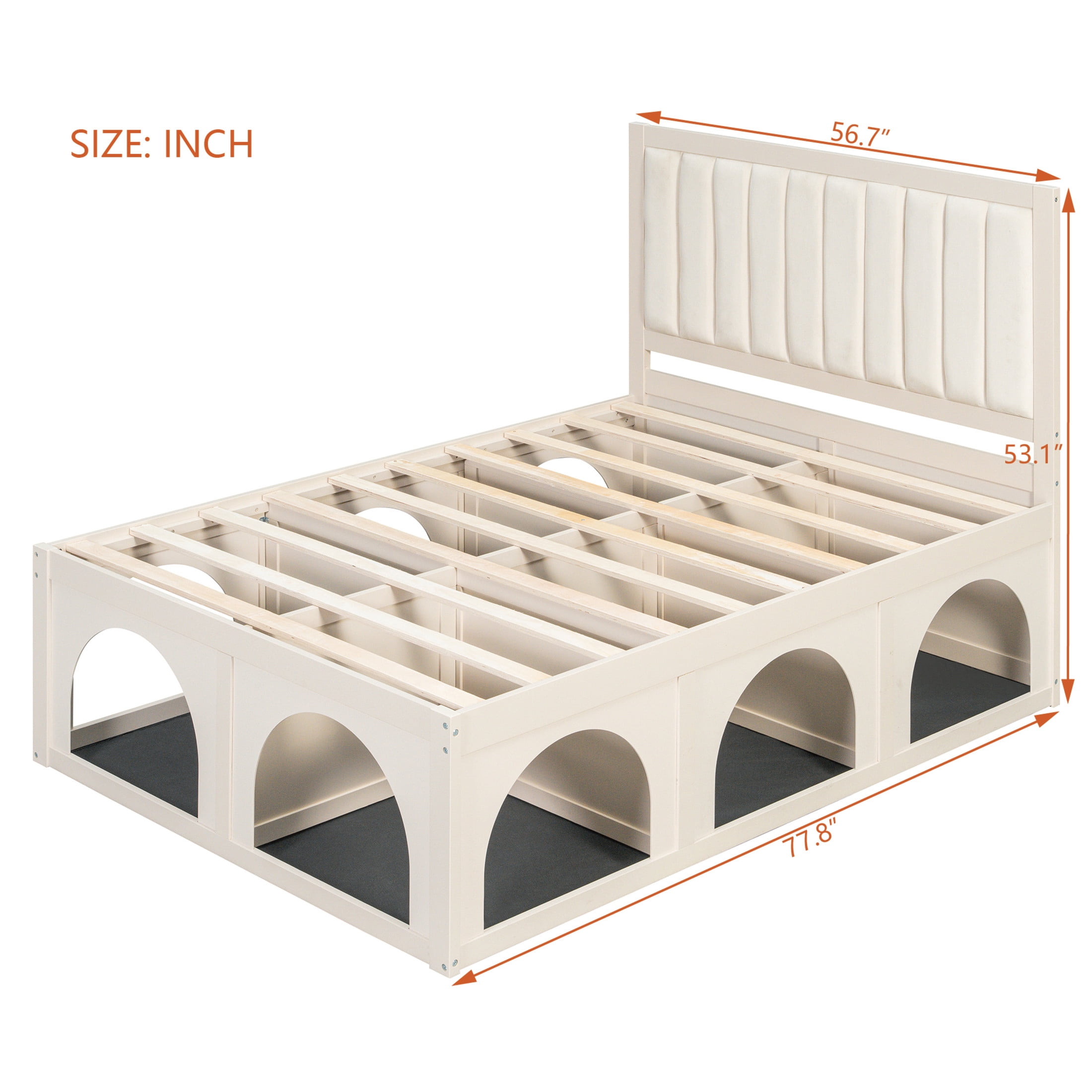 Christopher Knight Home Pet-Friendly Platform Bed with Nook, Upholstered Headboard, Full Size, Beige