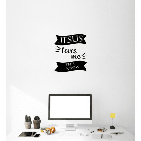 Jesus Loves Me This I Know Song Lyrics Motivational Quote Religious Religion Christ Saying Wall Decal Wall Art Designs Stickers for Home Room House Decor Vinyl Wall Sticker Decoration (20x18 inch)