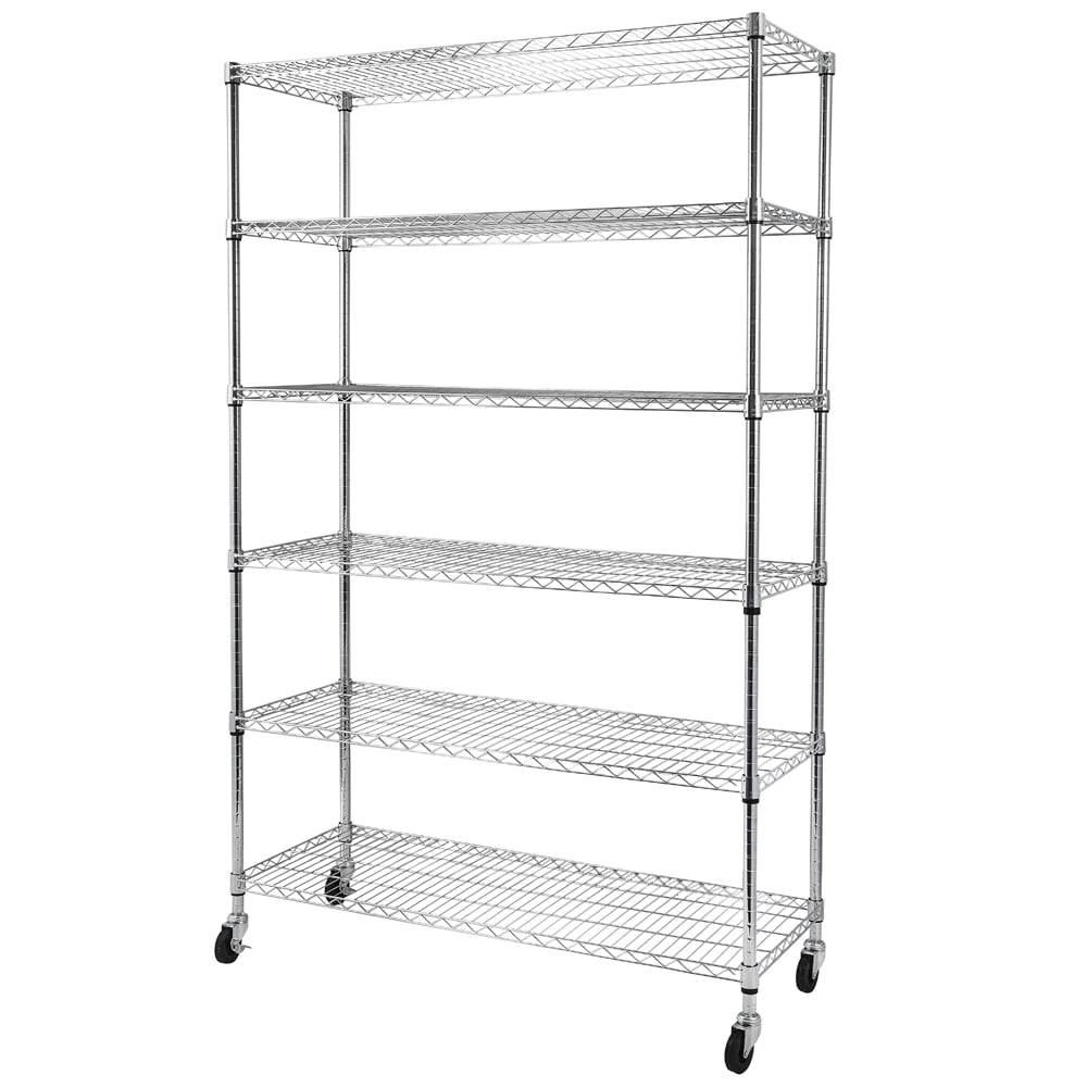 Kepooman 6 Tier Heavy Duty Rolling Metal Storage Rack for Pantry Closet Kitchen Laundry, Silver Kepooman 6 Tier Heavy Duty Rolling Metal Storage Rack for Pantry Closet Kitchen Laundry, Silver