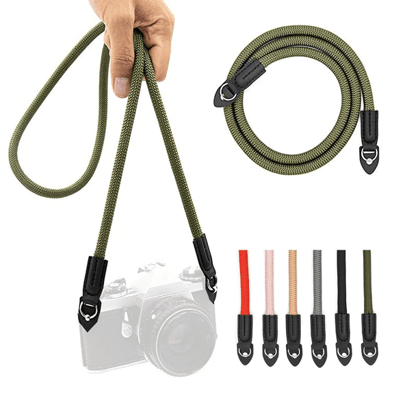 Camera Strap Vintage 105cm Nylon Climbing Rope Camera Neck Shoulder Strap for Micro Single and DSLR Camera.(Army Green)