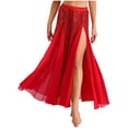 thumbnail image 2 of Kaerm Women's Ballroom Dance Swing Skirt Sequin Sides Split Flared Skirt Modern Dance Long Skirt Red One Size, 2 of 6