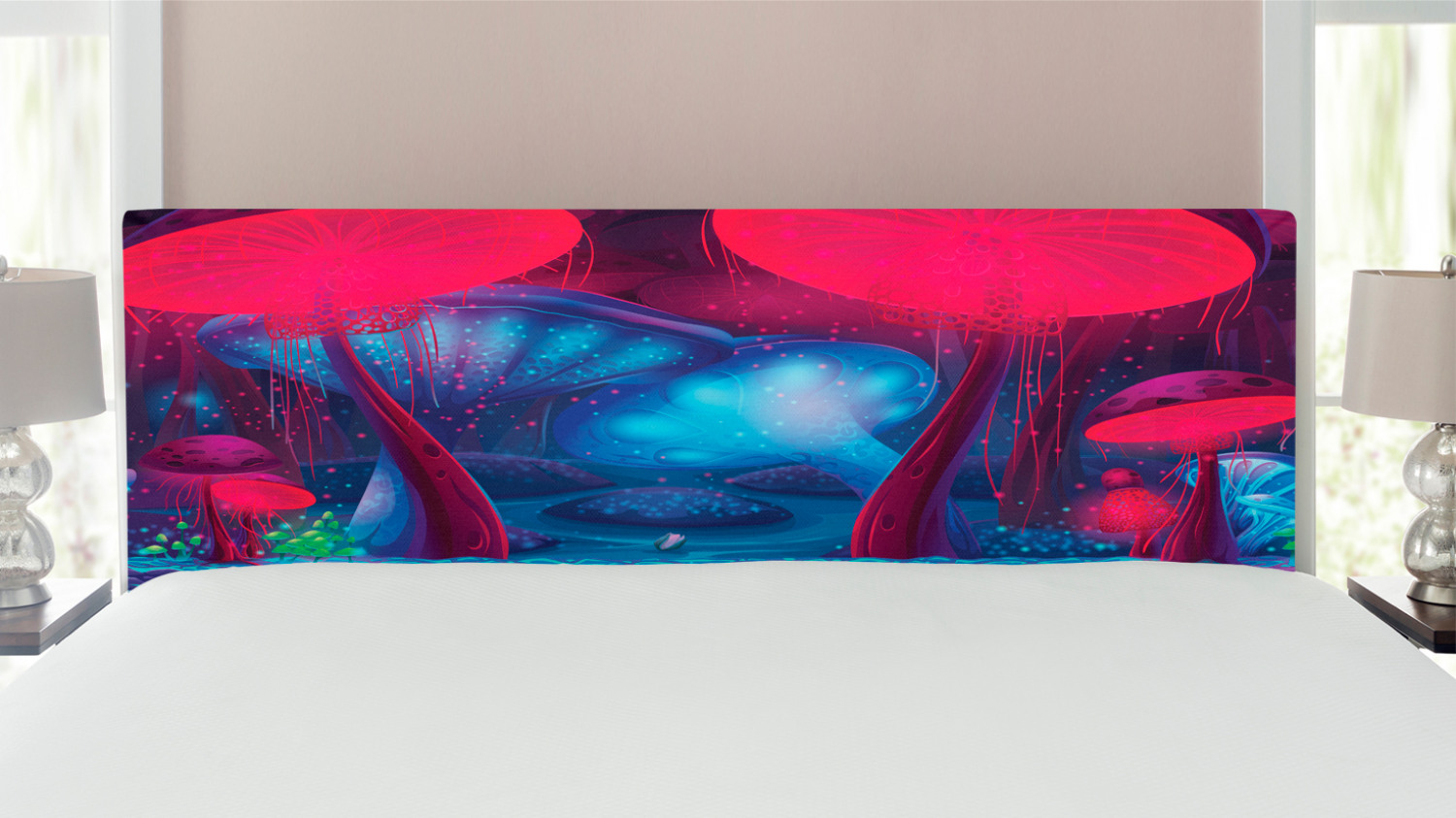 Mushroom Headboard, Magic Mushrooms with Vibrant Neon Design Graphic