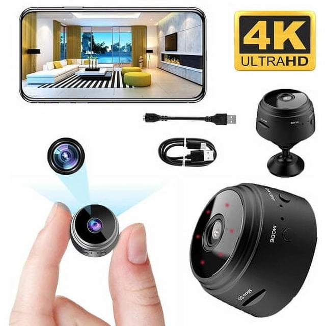 Cámara de vigilancia para interiores y exteriores, minicámara inalámbrica HD 4K WiFi, resolución ajustable, con visión nocturna y detección de movimiento, para casa, oficina y tienda.