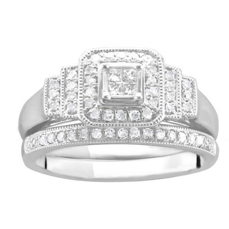 3/10 Carat T.W. Princess-Cut Diamond Bridal Set in Sterling Silver