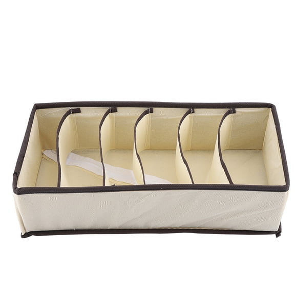 Suodoka Beige Foldable Drawer Organizer Divider 6 Grids Storage Box Case Container for Underwear Socks Bras Ties Washing Safe Portable Wardrobe Closet Storage Solutions (12.99 x 6.29 x 3.54 inches)