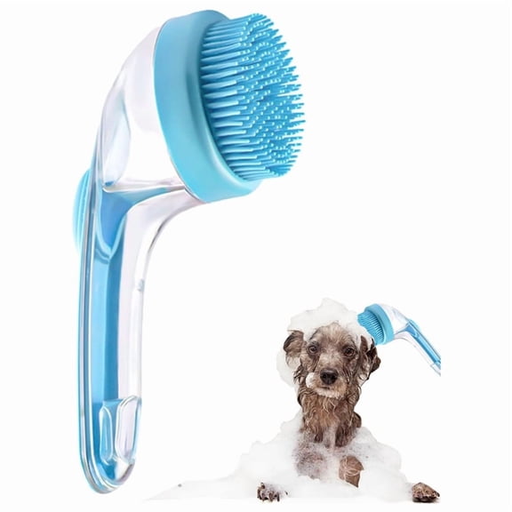 Pet Bath Brush, Brush Bubble Machine, New 2 in 1 Dog Bath Brush with Built-in Shampoo Dispenser for Dog Grooming Blue
