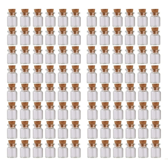 100 PCS Small Bottles 1ml 13x18mm Clear Cork Vials Glass Bottles Wishing Bottle