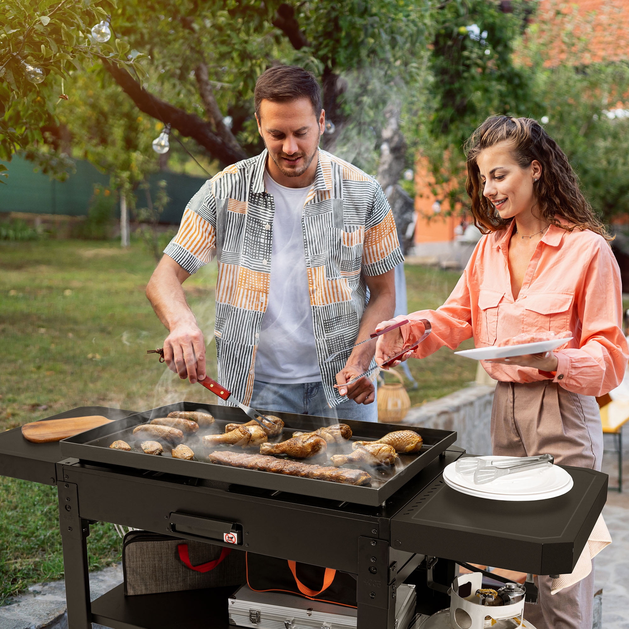 Royal Gourmet GB4007 34-inch 4-burner Propane Gas Griddle, Griddle with Collapsible Side Shelves and Front Basket