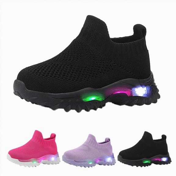 Toddler Light up Shoes Boys Led Sneaker Breathable Children First Walking Comfortable Athletic Casual Mesh Shoes Black Size 8.5 Toddler