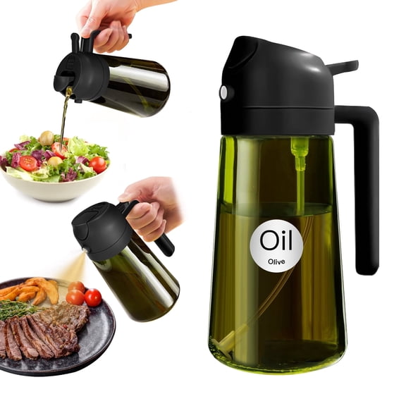 YARRAMATE 16oz/470ml Oil Sprayer, 2 in 1 Olive Oil Dispenser Bottle, Dark Green Glass Oil Bottle, Food-Grade Oil Mister for Air Fryer, Bbq (Black)