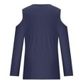thumbnail image 5 of Odeerbi Solid Color Tops for Women Fashion Casual Solid Off Shoulder Long Sleeve Pullover Long Sleeve Top Long Sleeve V-Neck Top/Shirt Dark Blue, 5 of 5
