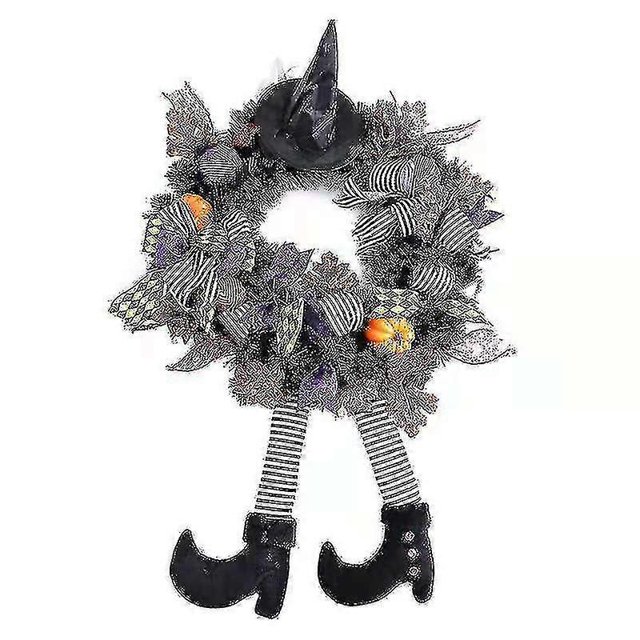 Corona de Halloween con patas de sombrero, corona de bruja artificial de calabaza para puerta delantera, decoración colgante