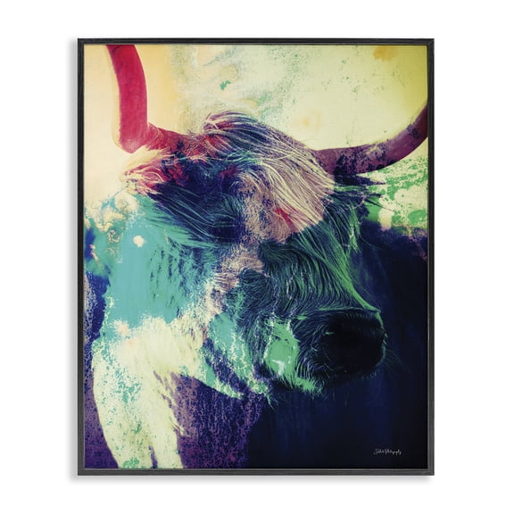 Stupell Industries Contemporary Cattle with Abstract Hues Black Framed Giclee Art, 11 x 14, by Dakota Diener