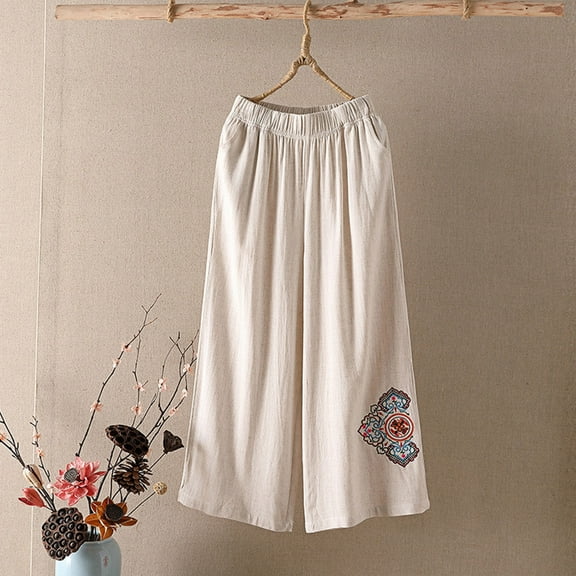 Tbopshirt Pants for Women Plus Size Women's Fashion High-waisted Pattern Straight Trousers Plain Cotton and Nine Points Pants Loose Causal Pants