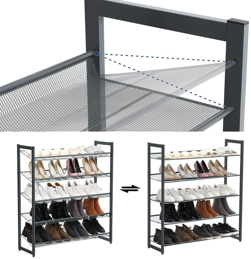Songmics Stackable 5-Tier Shoe Rack, Metal, Cool Gray