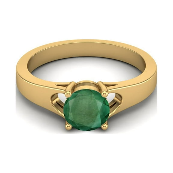 925 Sterling Silver Gold Vermeil 6mm Round Emerald Solitaire Women Valentines Day Gifts Ring