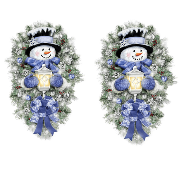 Pegatinas de pared navideñas, 2 piezas, diseño de corona de muñeco de nieve, pegatinas decorativas, álbumes de fotos, ventanas, puertas, paredes, decoraciones de vidrio para automóviles (7,87 * 11,8 pulgadas) BRI Rojo Verde