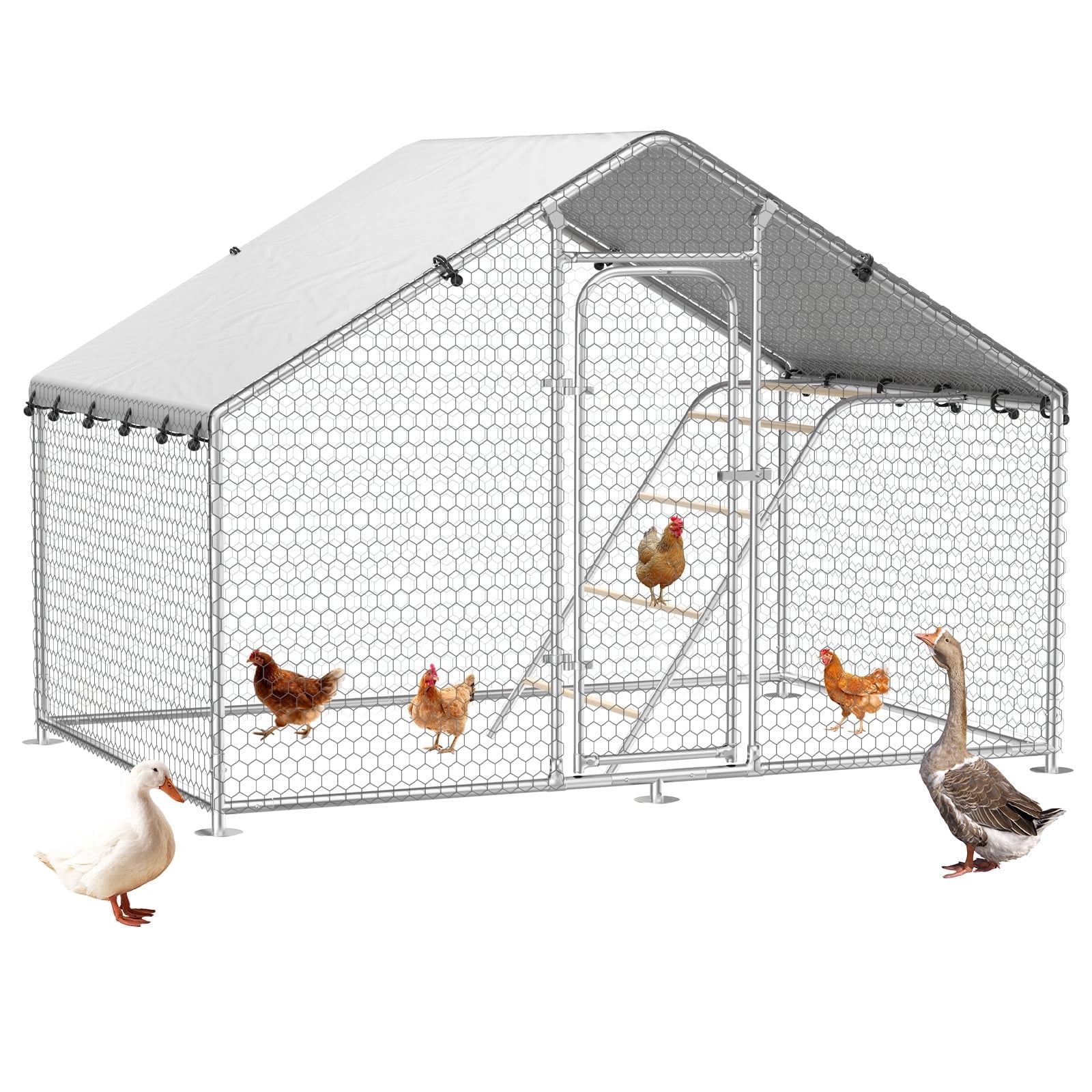 Time Ray Outdoor Chicken Coop with Roosting for 5 Chickens Run Walk-in Metal Poultry Cage for Outdoor Backyard Chicken Run